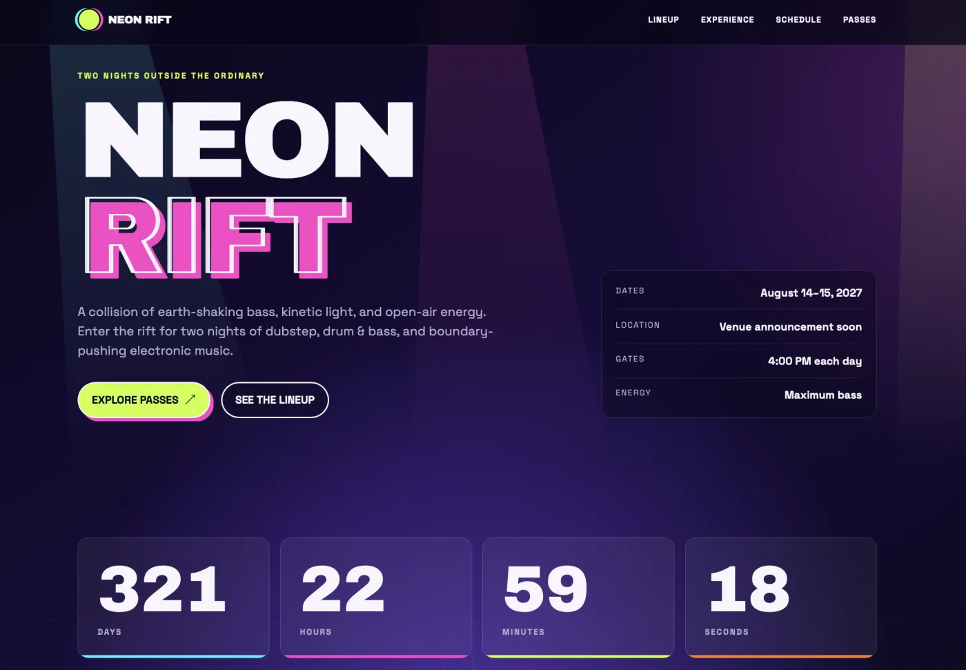 Neon Rift music festival website preview